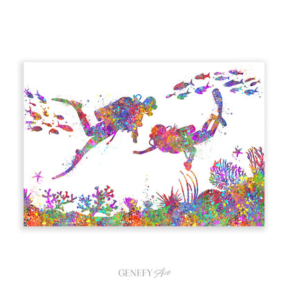 Scuba Diving Watercolour Art Print