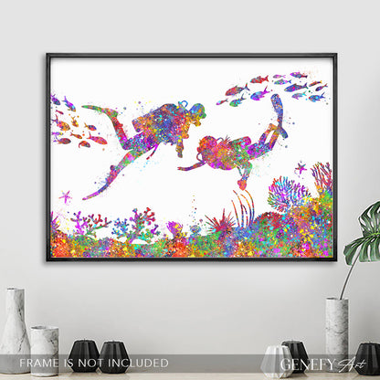 Scuba Diving Watercolour Art Print