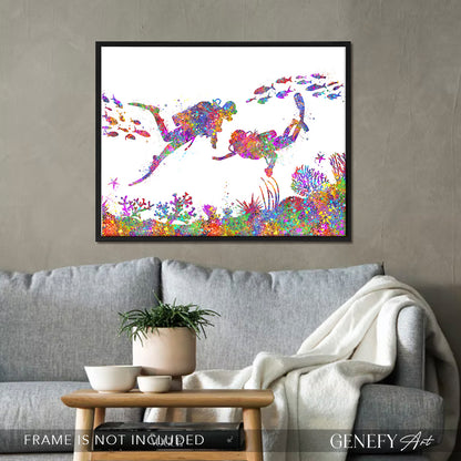 Scuba Diving Watercolour Art Print
