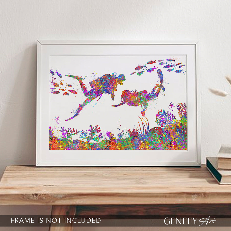 Scuba Diving Watercolour Art Print