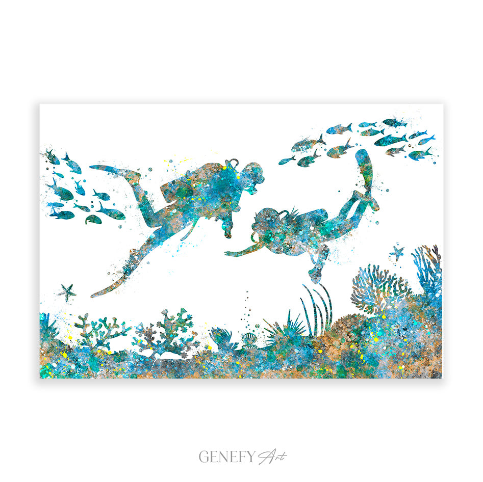 Scuba Diving Watercolour Art Print