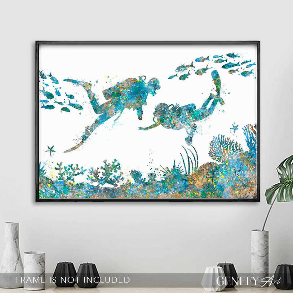 Scuba Diving Watercolour Art Print