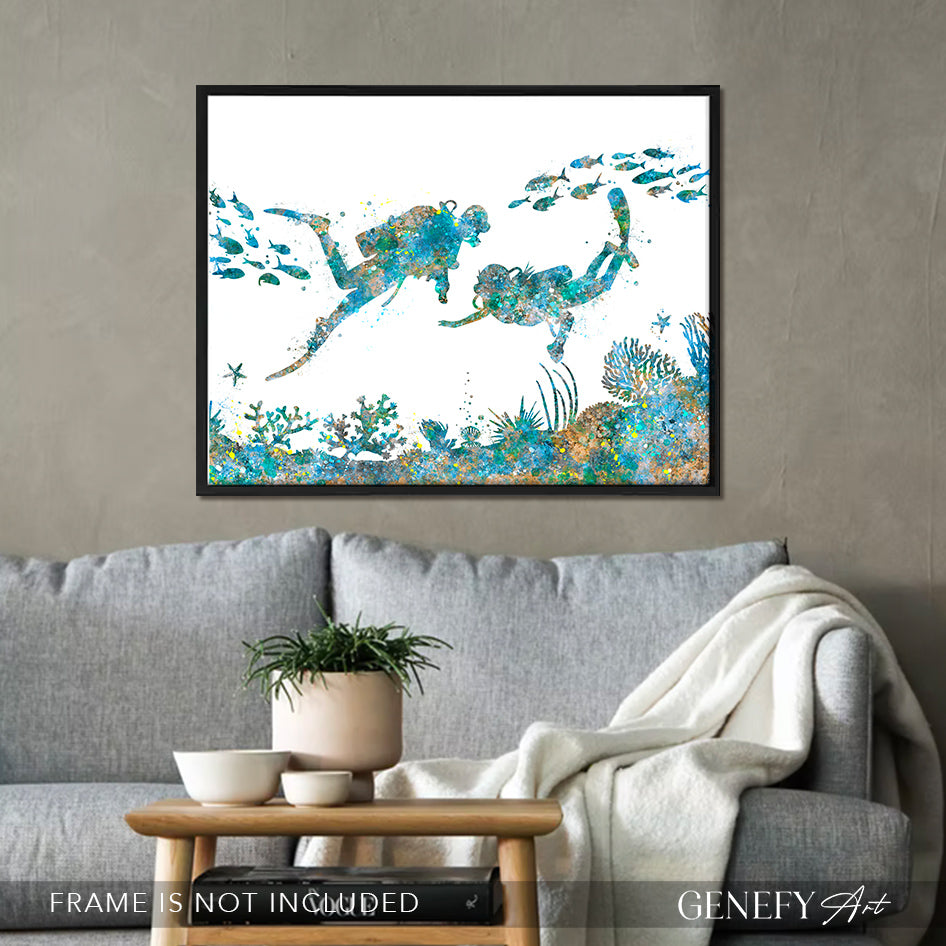 Scuba Diving Watercolour Art Print