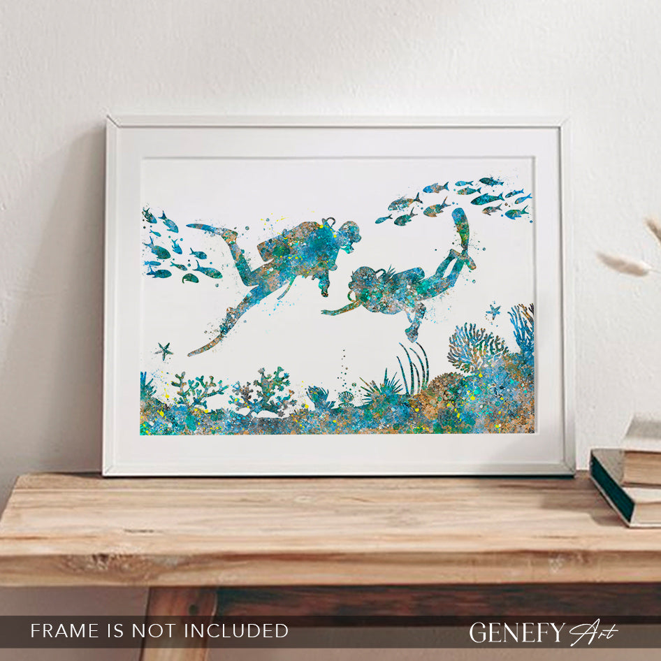 Scuba Diving Watercolour Art Print