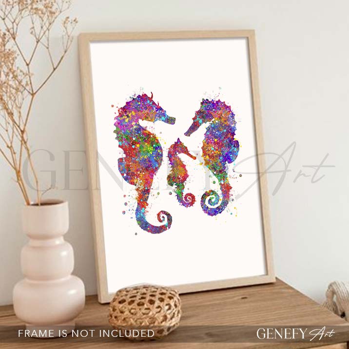 Seahorse Family of 3 Watercolour Print