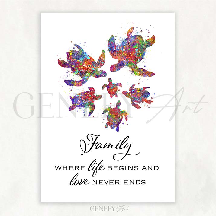 Sea Turtle Family of 6 Quote Print