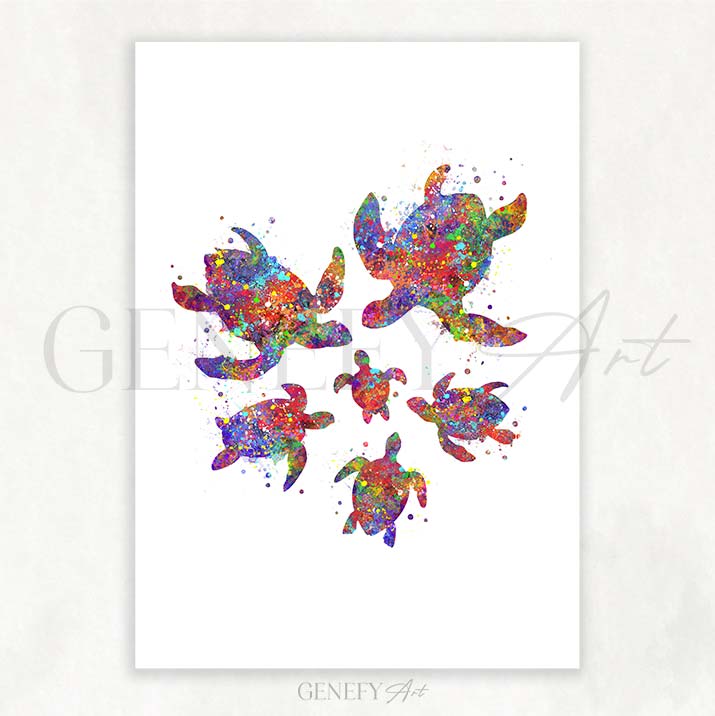 Sea Turtle Family of 6 Print