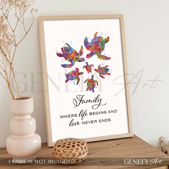 Sea Turtle Family of 6 Quote Print