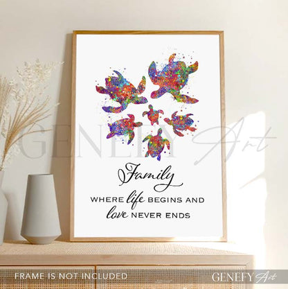 Sea Turtle Family of 6 Quote Print
