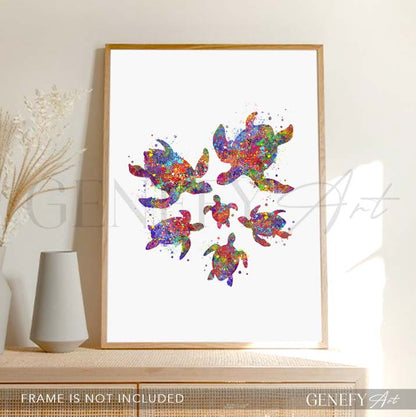 Sea Turtle Family of 6 Print