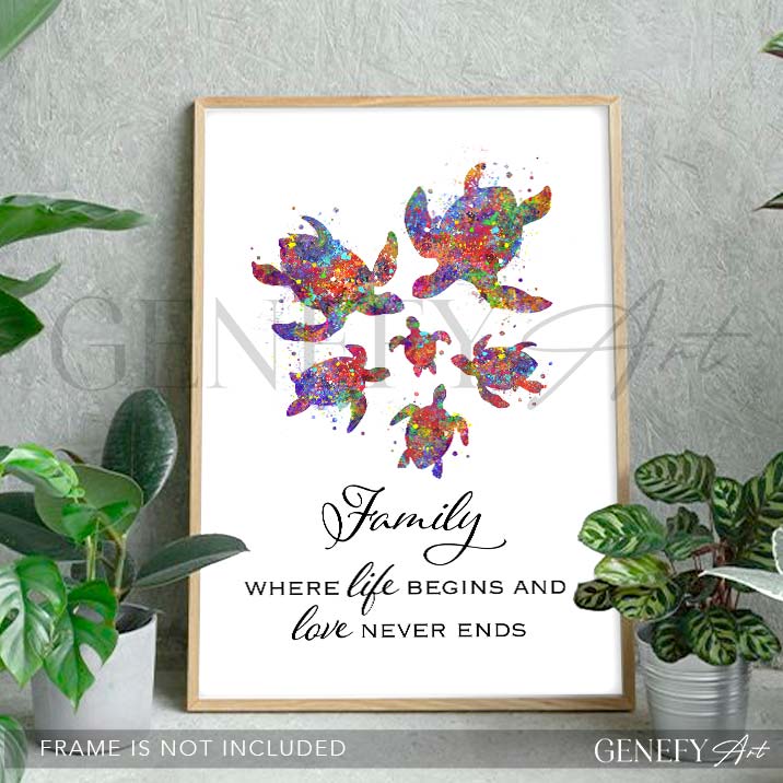 Sea Turtle Family of 6 Quote Print