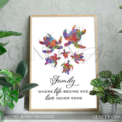 Sea Turtle Family of 6 Quote Print