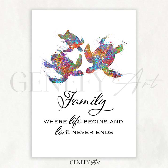 Sea Turtle Family Quote Print - Genefy Art