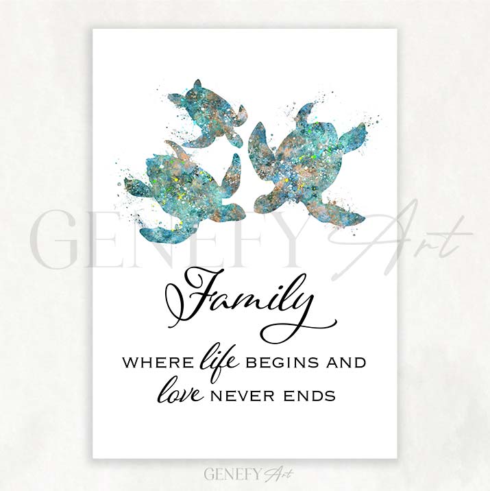 Sea Turtle Family of 3 Quote Print