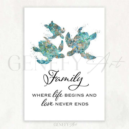 Sea Turtle Family of 3 Quote Print