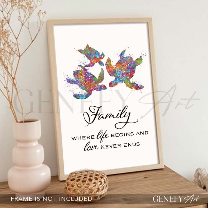 Sea Turtle Family Quote Print - Genefy Art