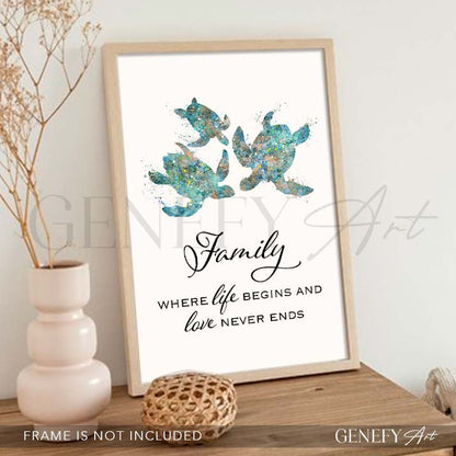 Sea Turtle Family of 3 Quote Print