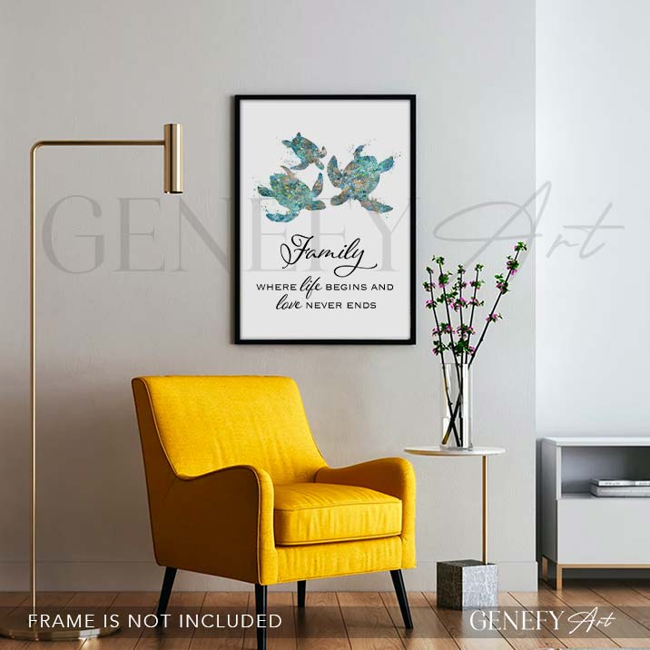 Sea Turtle Family of 3 Quote Print