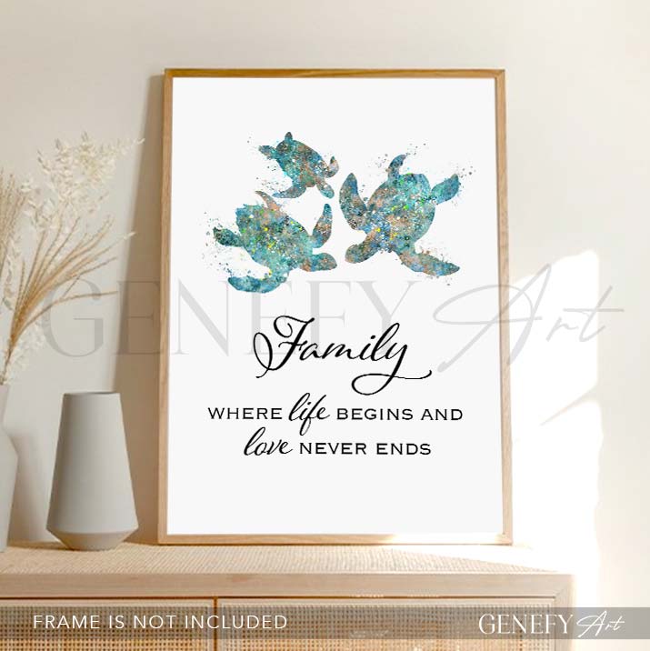 Sea Turtle Family of 3 Quote Print