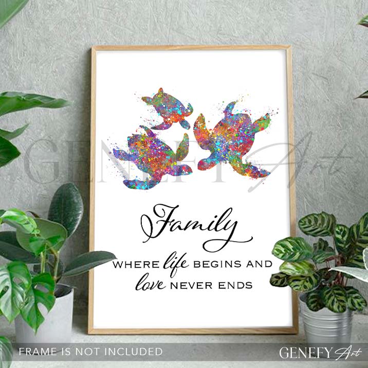 Sea Turtle Family Quote Print - Genefy Art