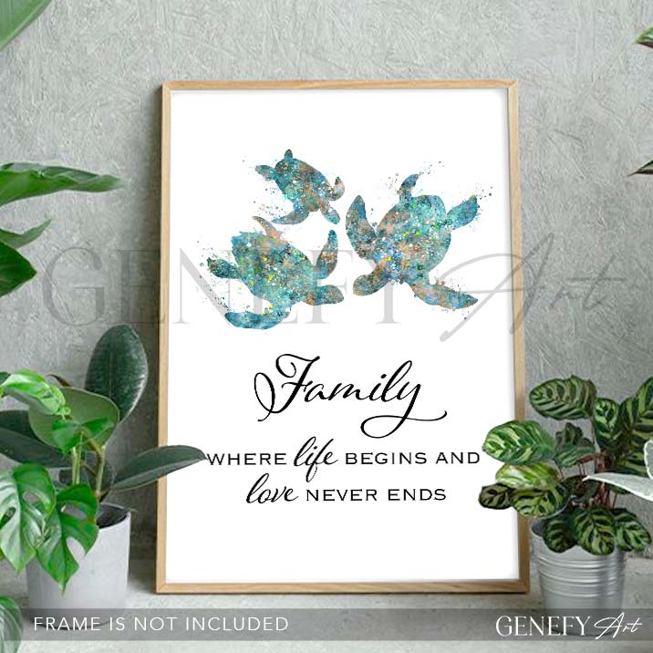 Sea Turtle Family of 3 Quote Print