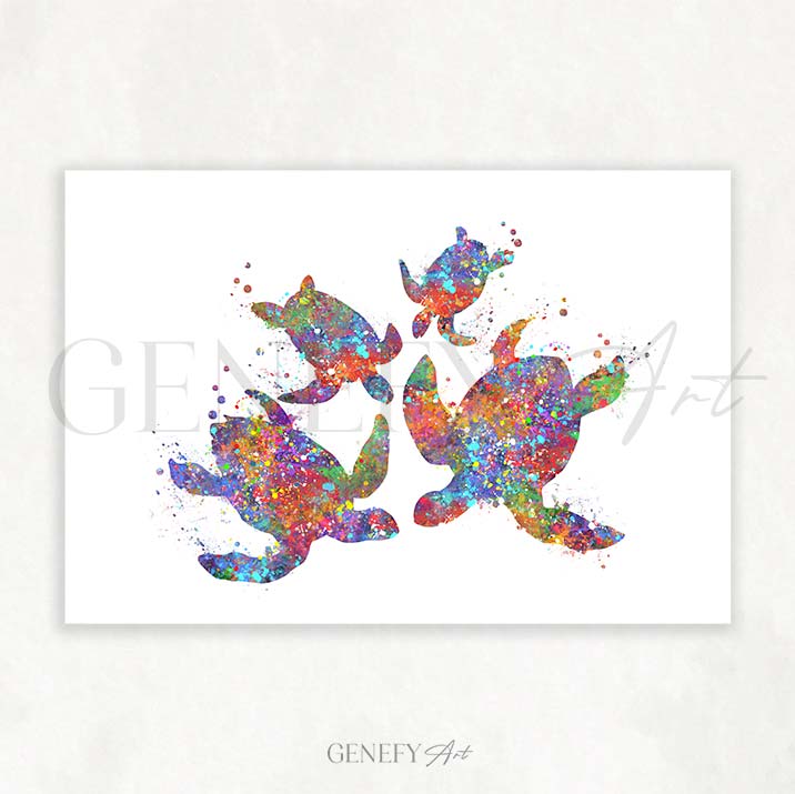 Sea Turtle Family of 4 Watercolour Print