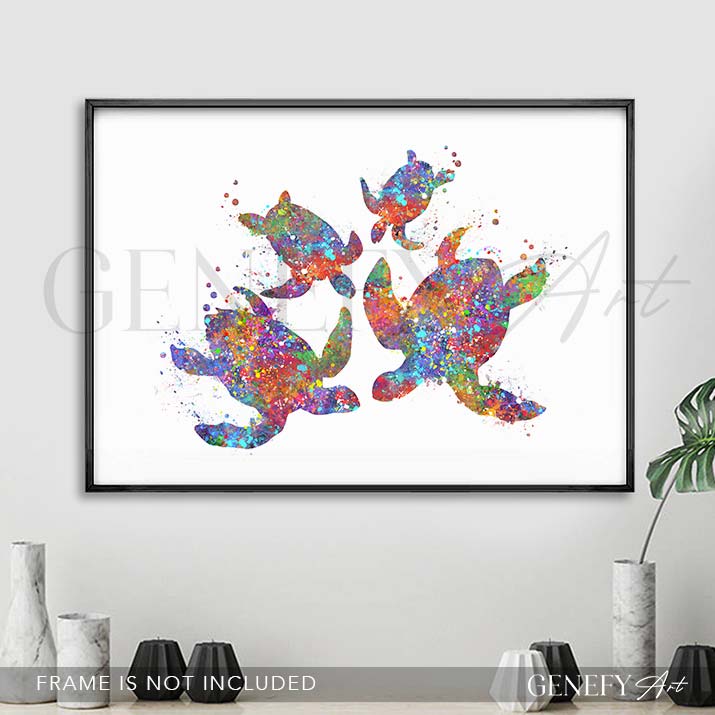 Sea Turtle Family of 4 Watercolour Print