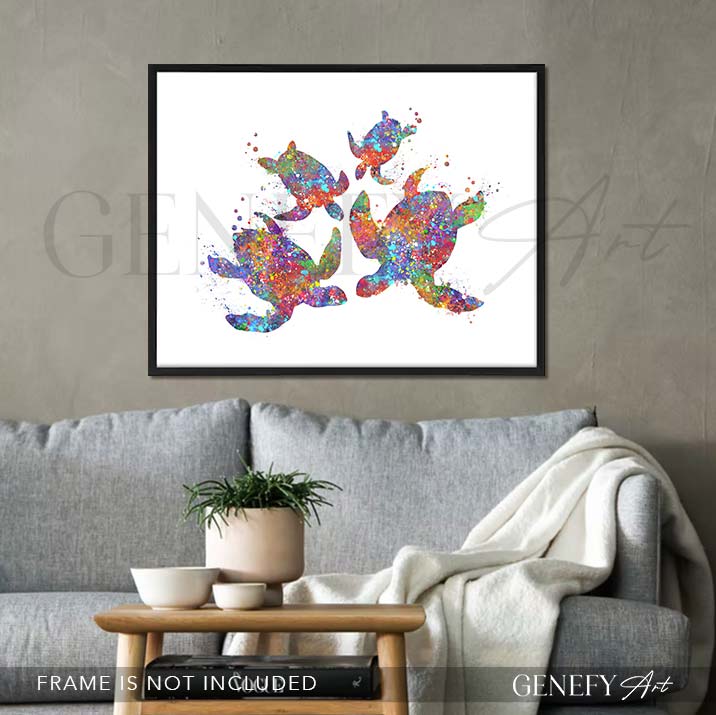 Sea Turtle Family of 4 Watercolour Print