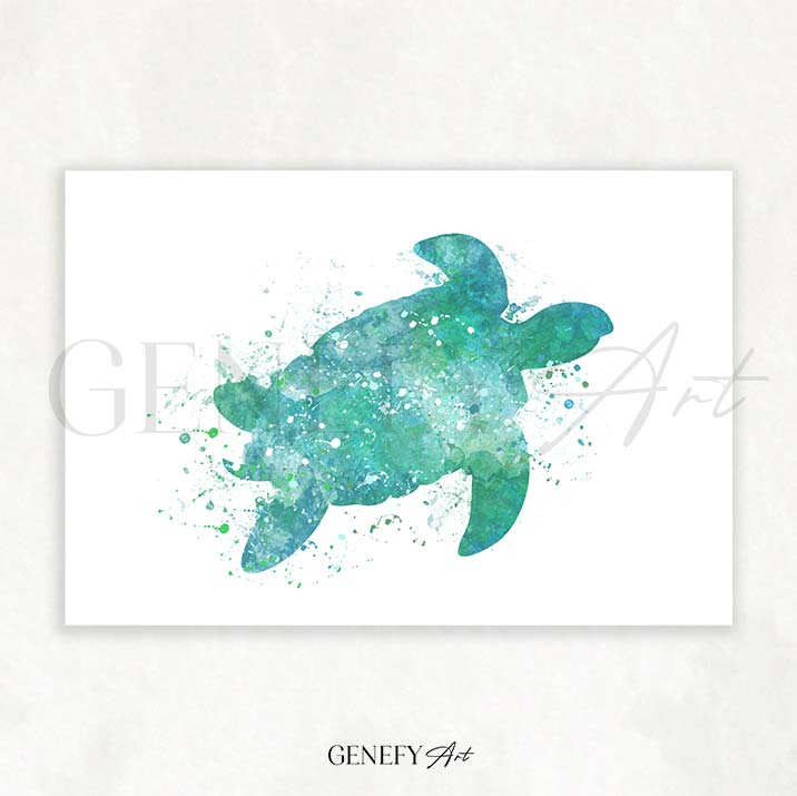 Sea Turtle Teal Watercolour Print