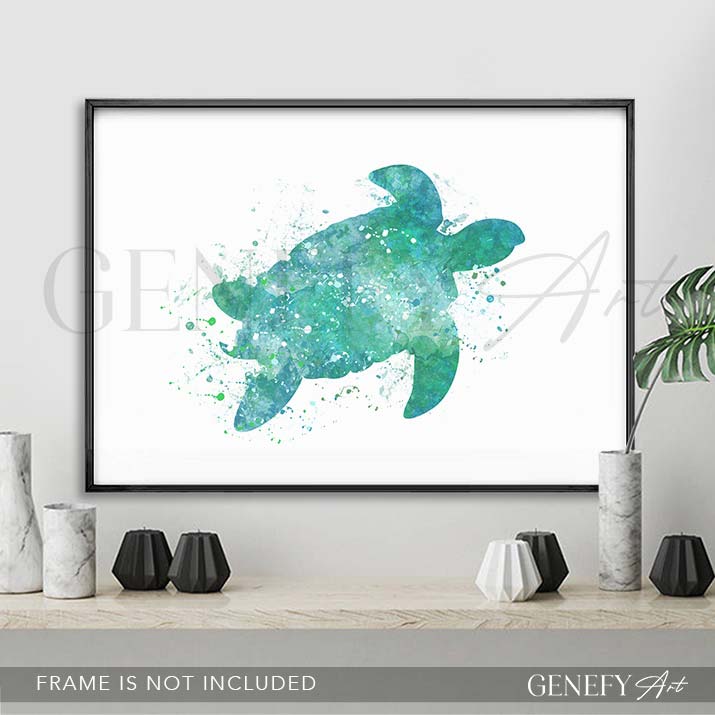 Sea Turtle Teal Watercolour Print