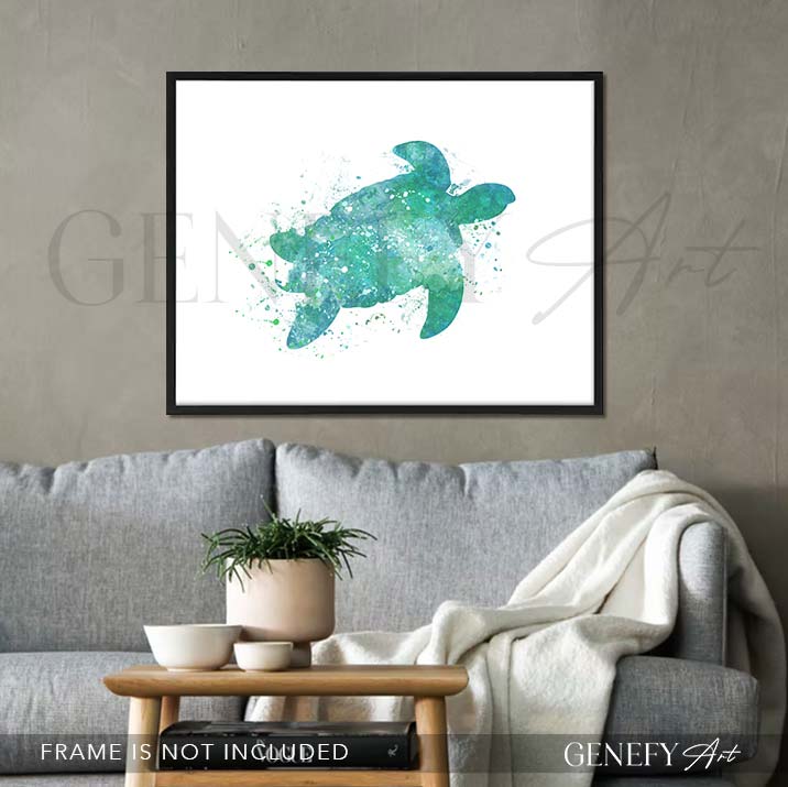 Sea Turtle Teal Watercolour Print