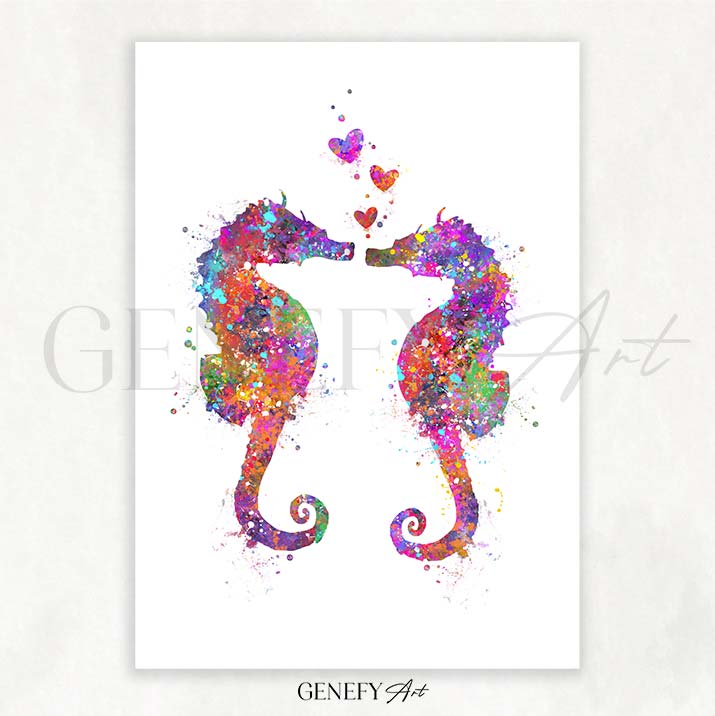 Seahorse Couple Watercolour Print