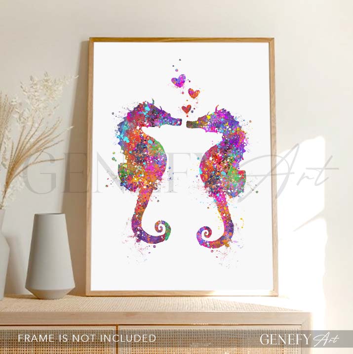Seahorse Couple Watercolour Print