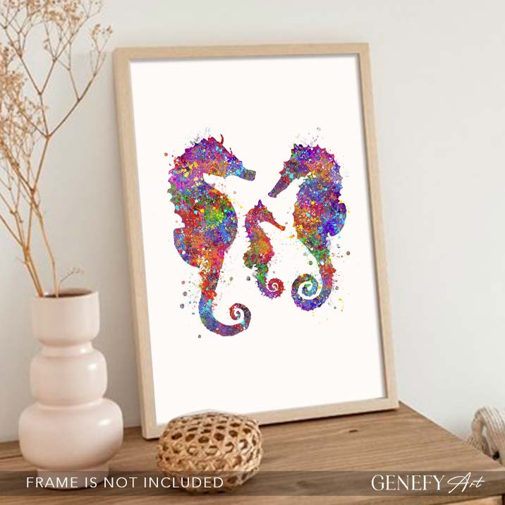 Seahorse Family of 3 Watercolour Print