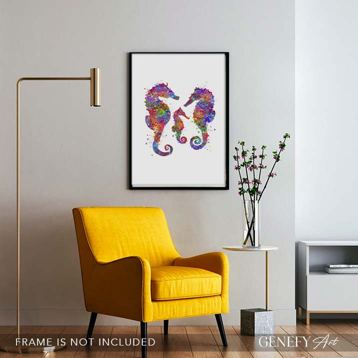 Seahorse Family of 3 Watercolour Print