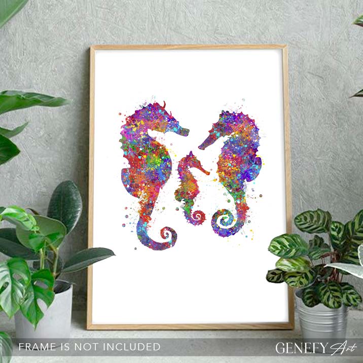 Seahorse Family of 3 Watercolour Print