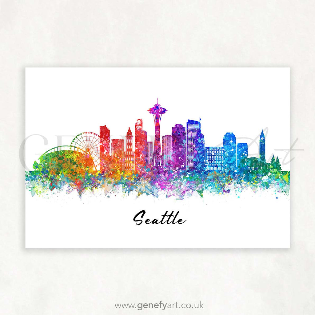 Seattle Skyline Watercolour Print - Genefy Art
