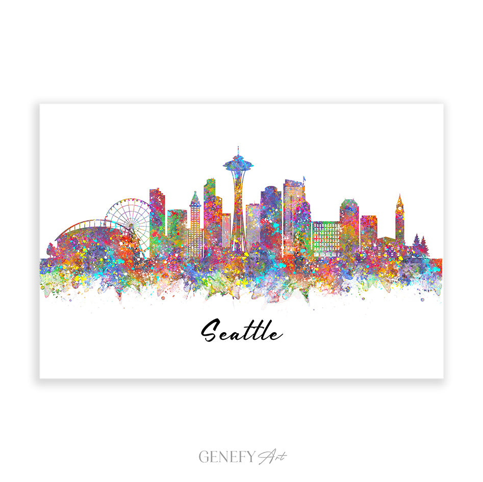 Seattle Skyline Watercolour Print