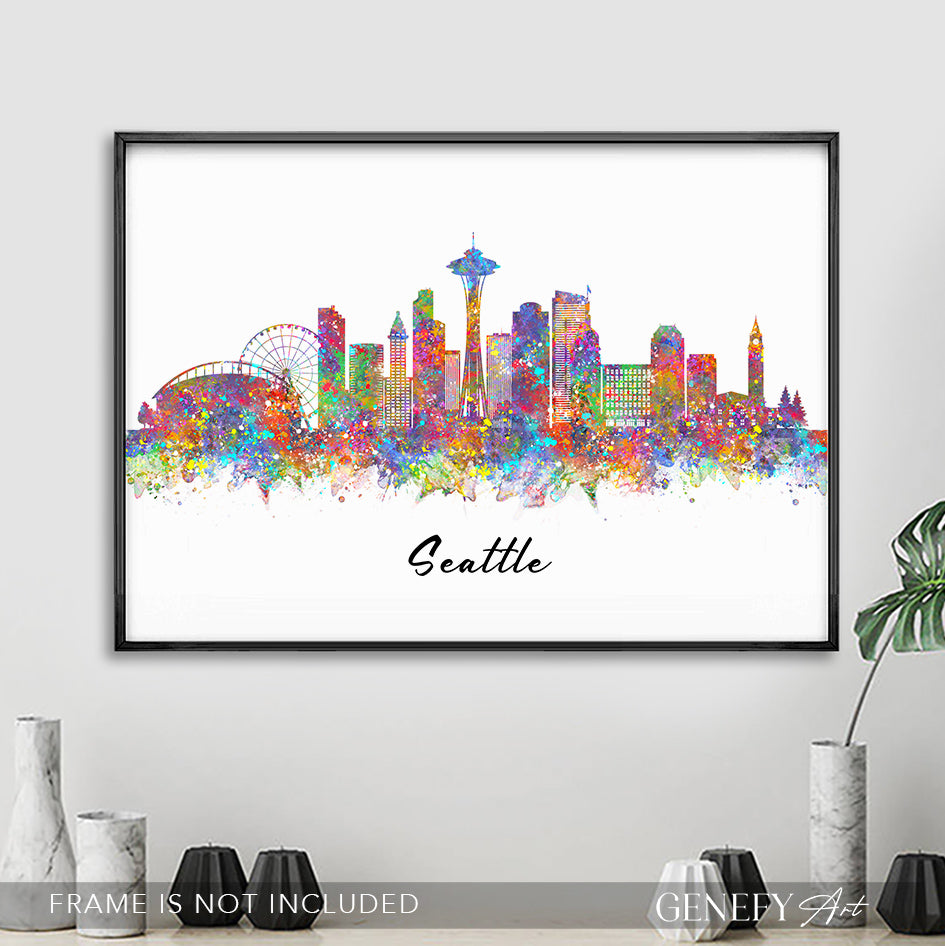 Seattle Skyline Watercolour Print
