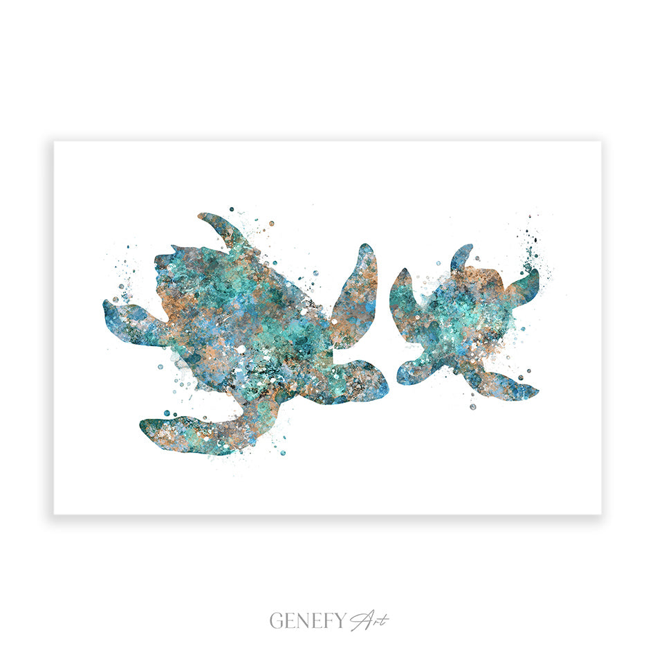 Sea Turtle Mother and Baby Watercolour Print