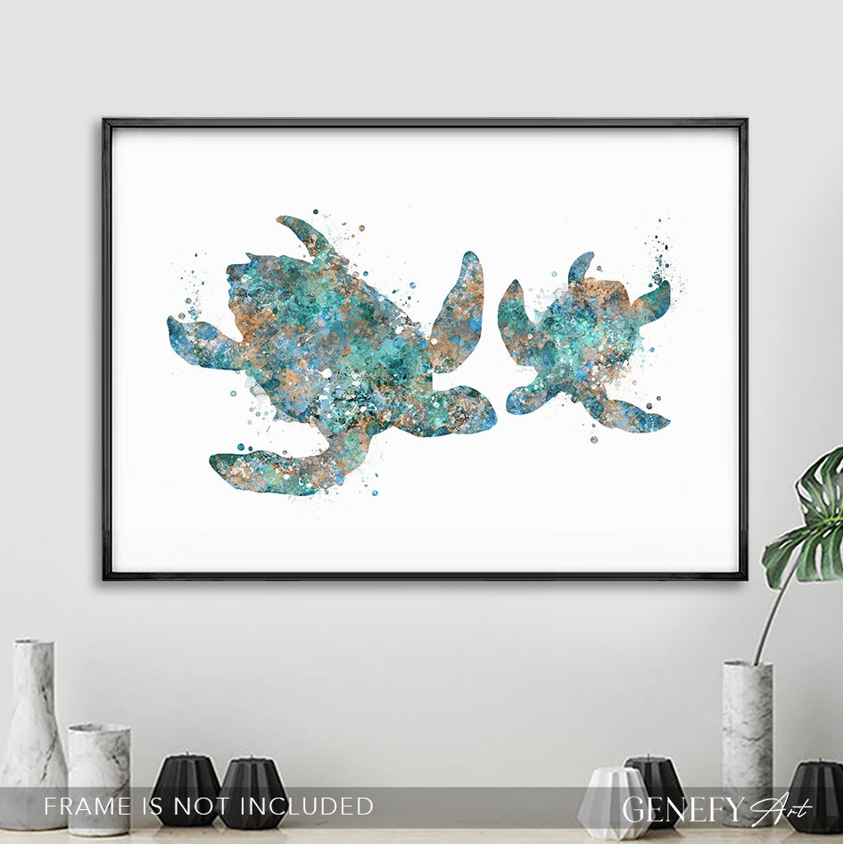 Sea Turtle Mother and Baby Watercolour Print