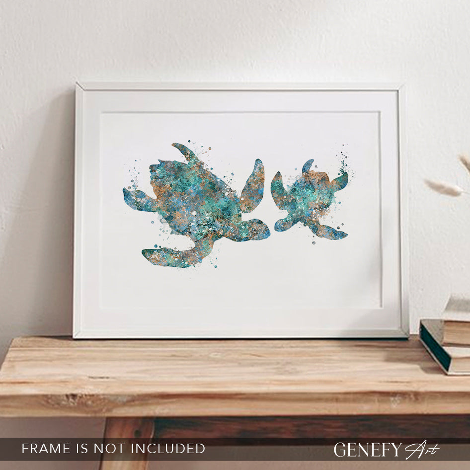 Sea Turtle Mother and Baby Watercolour Print