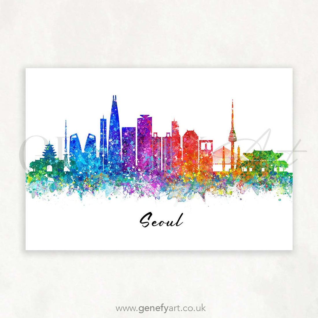 Seoul Skyline Watercolour Print - Genefy Art