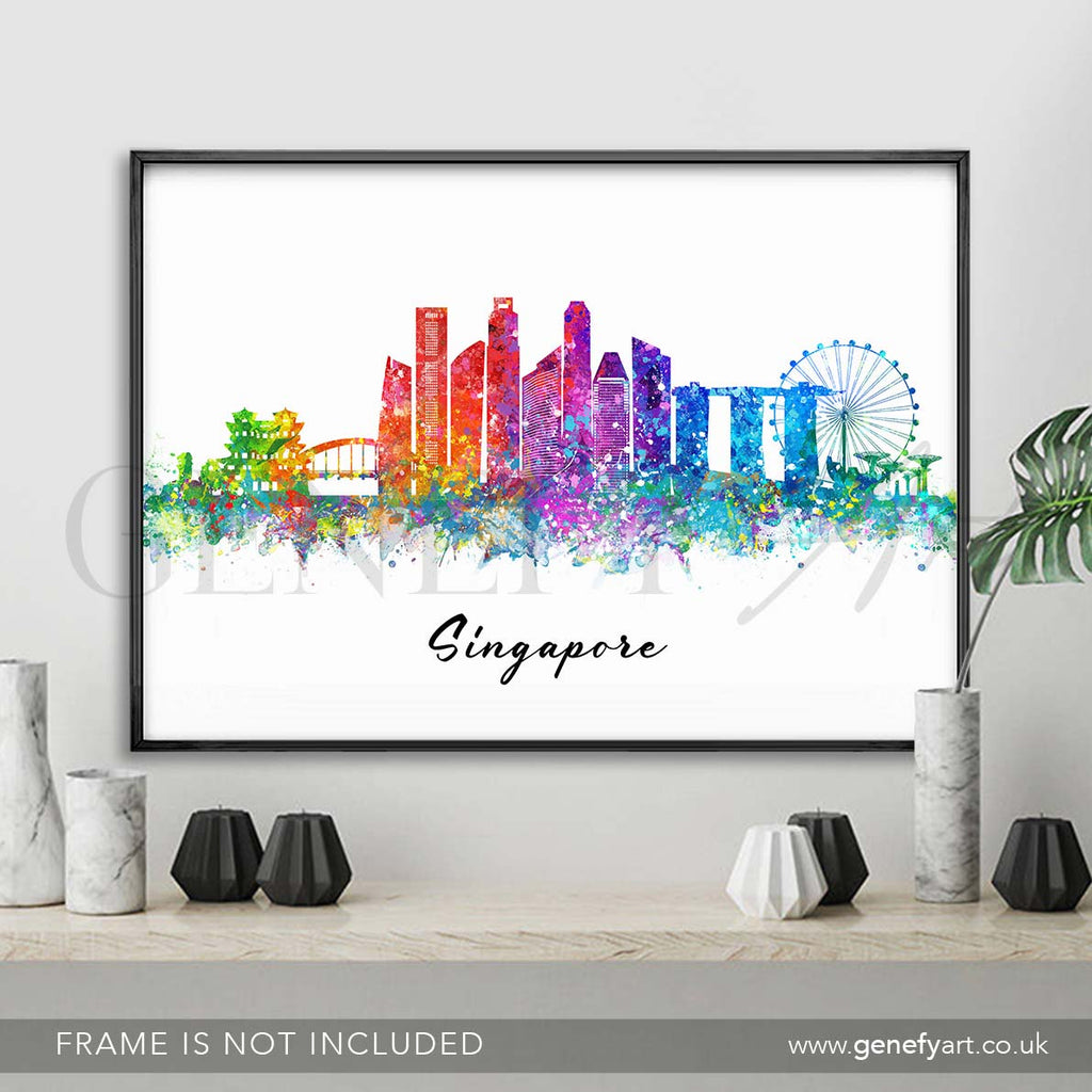 Singapore Skyline Watercolour Print - Genefy Art