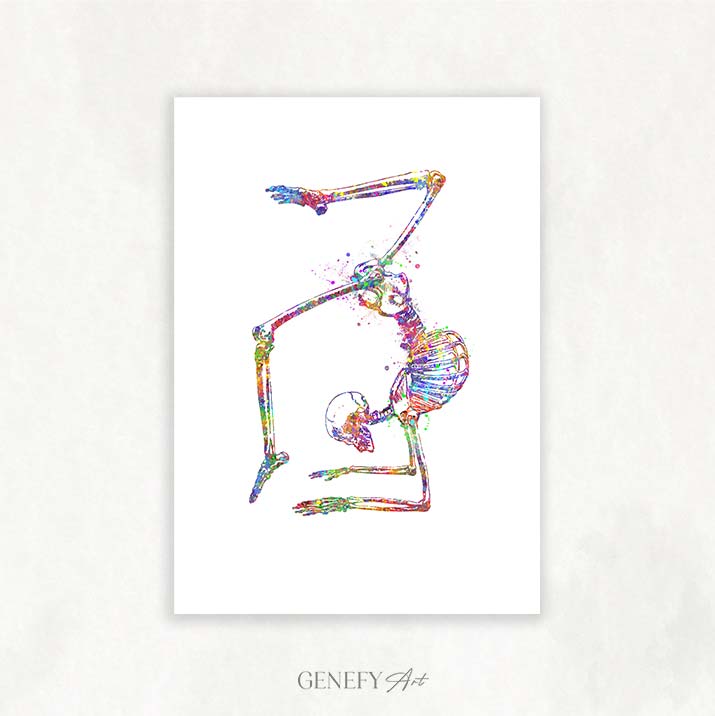 Yoga Pose Skeleton Watercolour Art Print - Natarajasana - Genefy Art