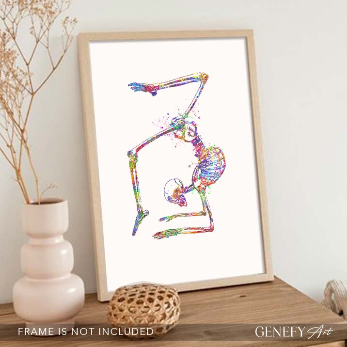 Yoga Pose Skeleton Watercolour Art Print - Natarajasana - Genefy Art