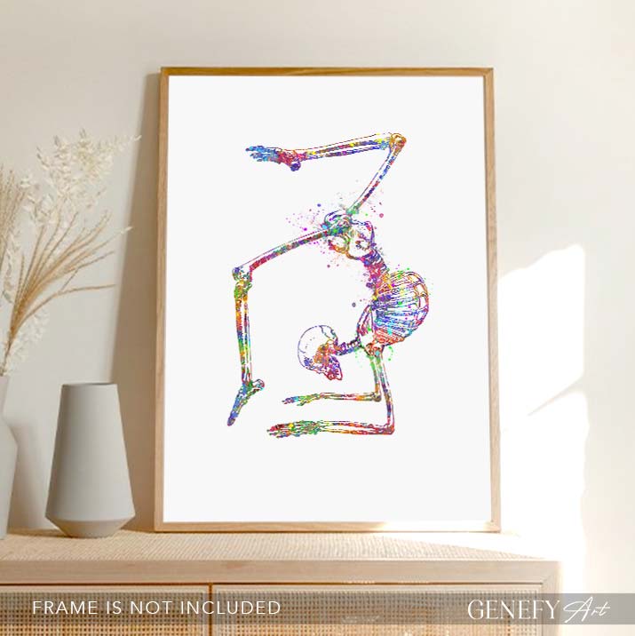Yoga Pose Skeleton Watercolour Art Print - Natarajasana - Genefy Art
