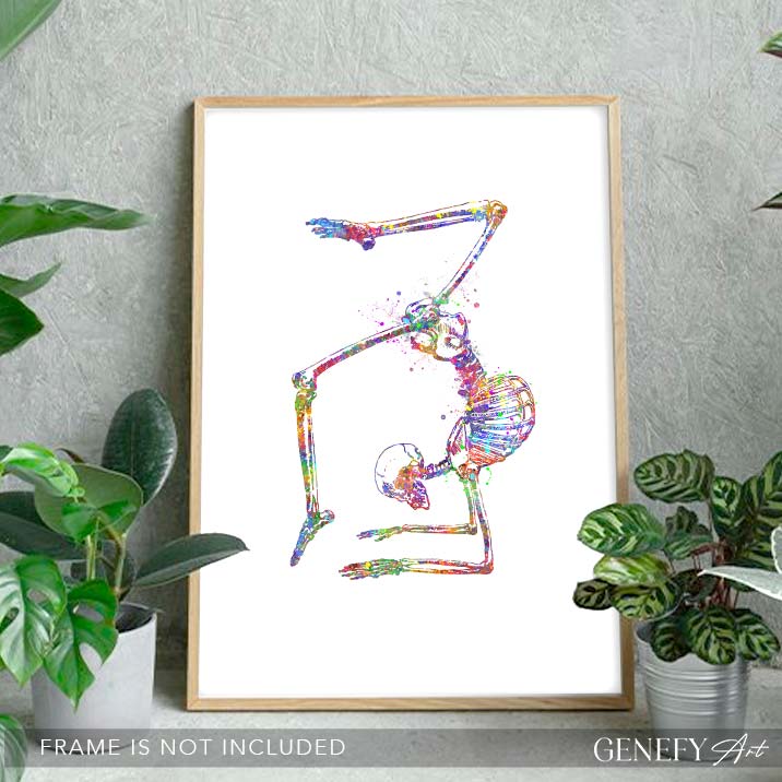 Yoga Pose Skeleton Watercolour Art Print - Natarajasana - Genefy Art