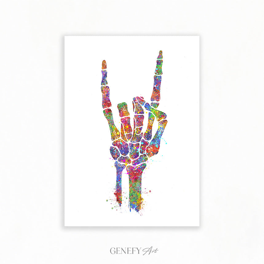 Rock On Skeleton Hand Art Print - Genefy Art