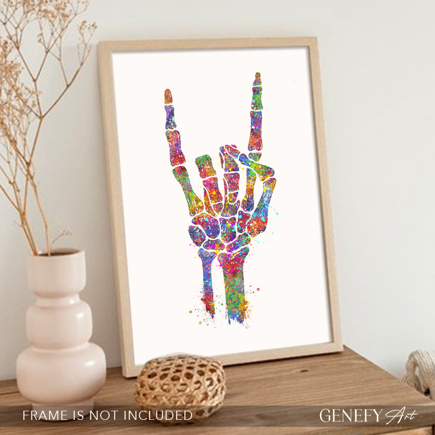 Rock On Skeleton Hand Art Print - Genefy Art
